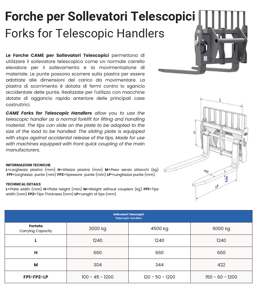  Forche per Sollevatori Telescopici Scheda